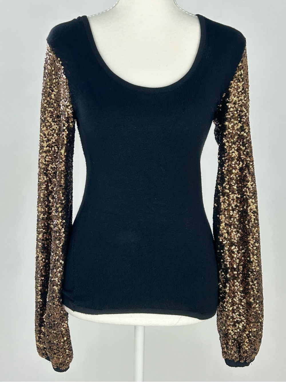 Bl^nk London Anthropologie Sequin Sleeve Sweater Black Gold XS